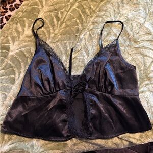 SHEIN Black Satin Lace Trim Chemise